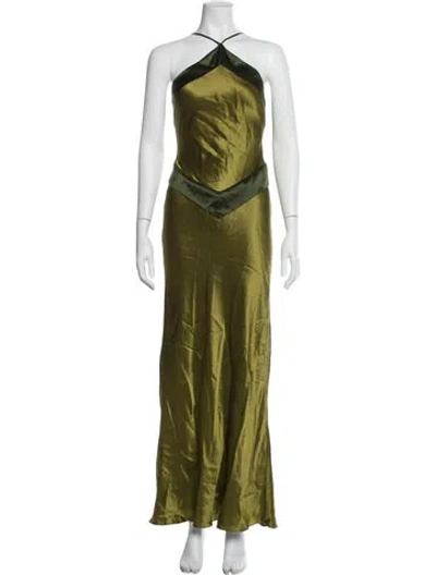 Pre-owned Reformation Silk Long Dress In Green