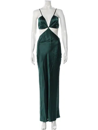 Pre-owned Reformation Silk Long Dress In Green