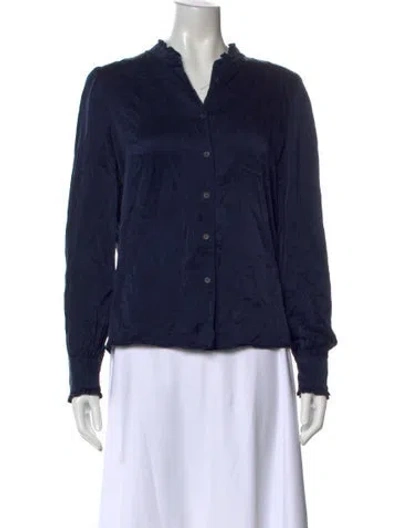 Pre-owned Reformation Silk Long Sleeve Blouse In Blue