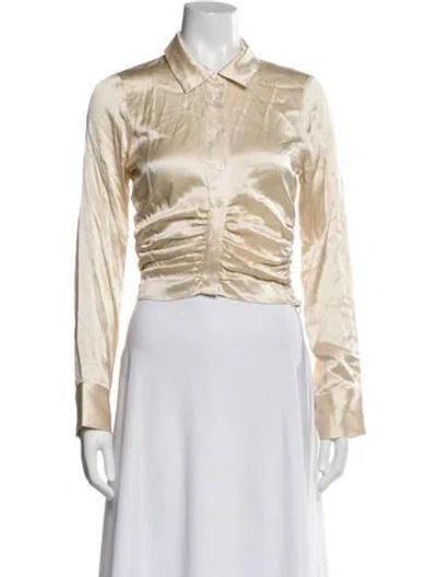 Pre-owned Reformation Silk Long Sleeve Blouse In Neutrals