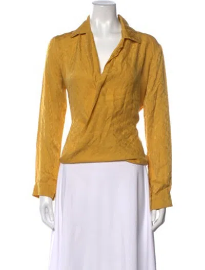 Pre-owned Reformation Silk Long Sleeve Polo In Yellow