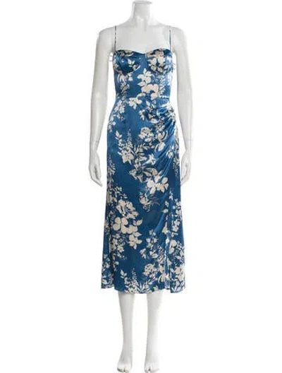 Pre-owned Reformation Silk Midi Length Dress In Blue