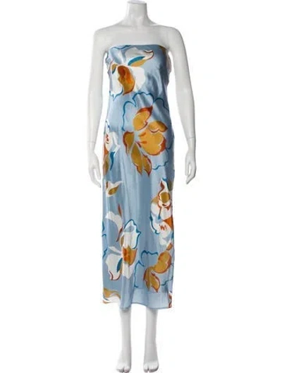 Pre-owned Reformation Silk Midi Length Dress In Blue
