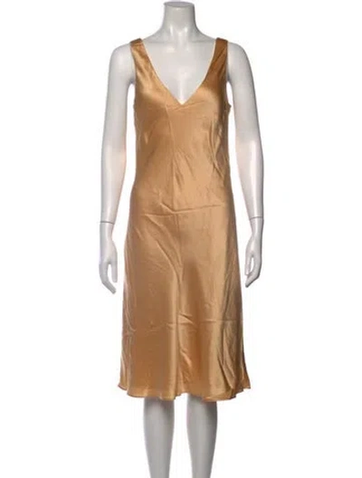 Pre-owned Reformation Silk Midi Length Dress In Brown