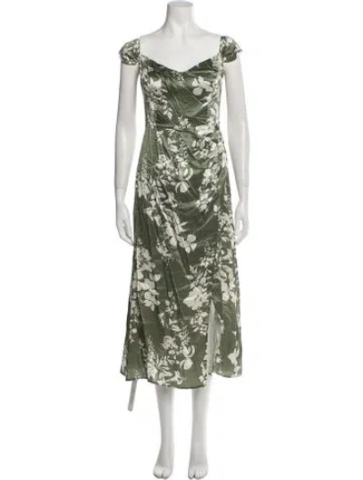 Pre-owned Reformation Silk Midi Length Dress In Green