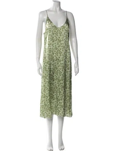 Pre-owned Reformation Silk Midi Length Dress In Green