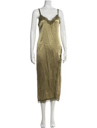 Pre-owned Reformation Silk Midi Length Dress In Green