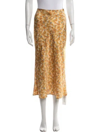 Pre-owned Reformation Silk Midi Length Skirt In Yellow