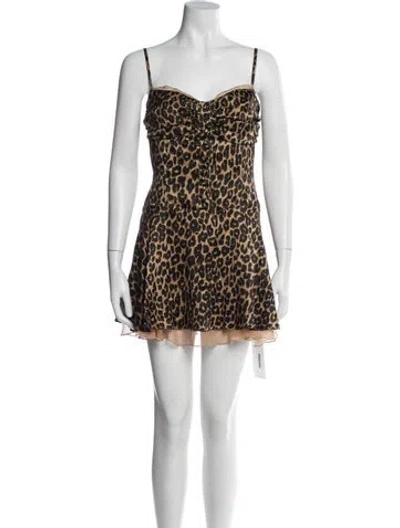 Pre-owned Reformation Silk Mini Dress In Brown