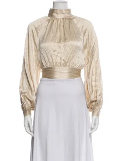 Pre-owned Reformation Silk Mock Neck Blouse In Neutral