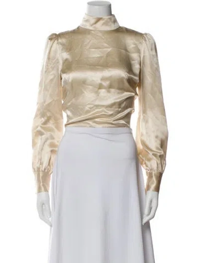 Pre-owned Reformation Silk Mock Neck Blouse In Neutral