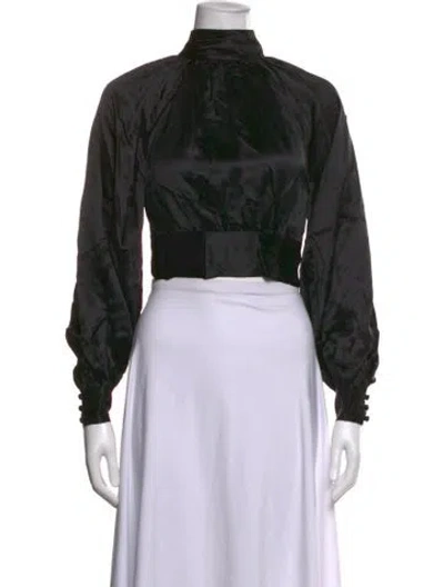 Pre-owned Reformation Silk Mock Neck Blouse W/ Tags In Black