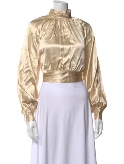 Pre-owned Reformation Silk Mock Neck Blouse W/ Tags In Neutrals