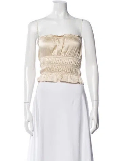 Pre-owned Reformation Silk Off-the-shoulder Crop Top In Neutral