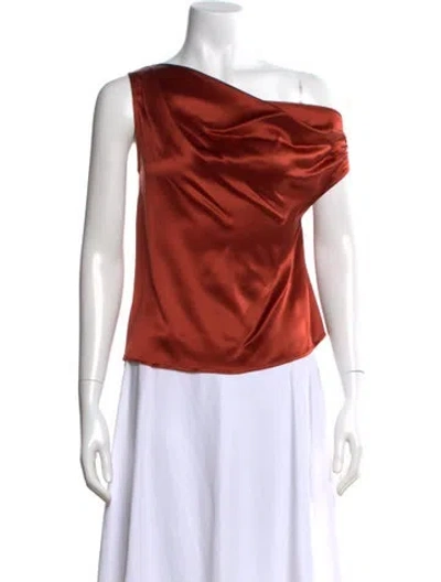 Pre-owned Reformation Silk One-shoulder Blouse In Burgundy