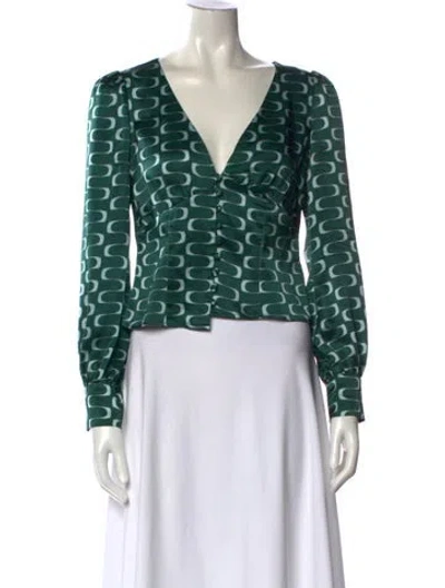 Pre-owned Reformation Silk Patterned Blouse In Green