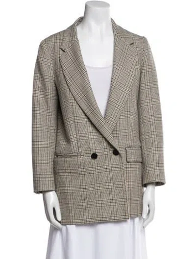 Pre-owned Reformation Silk Plaid Print Blazer In Brown