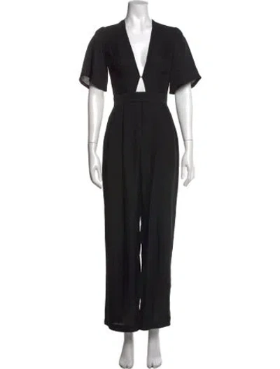 Pre-owned Reformation Silk Plunge Neckline Jumpsuit In Black