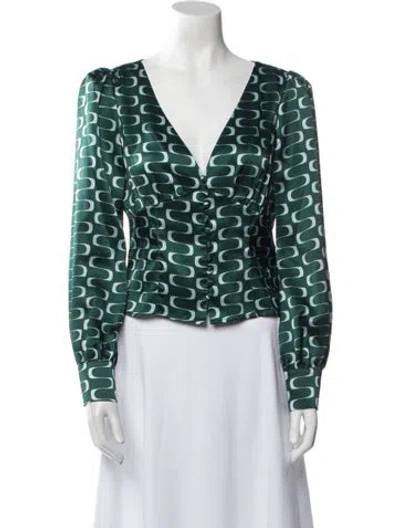 Pre-owned Reformation Silk Printed Blouse In Green