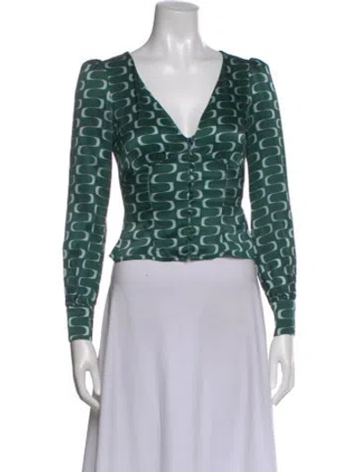 Pre-owned Reformation Silk Printed Blouse In Green