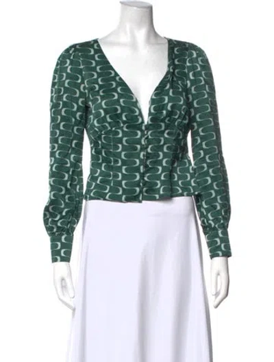 Pre-owned Reformation Silk Printed Blouse In Green
