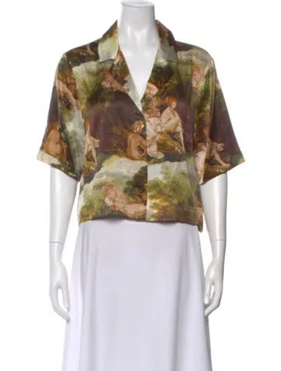 Pre-owned Reformation Silk Printed Blouse In Neutral