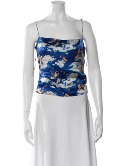 Pre-owned Reformation Silk Printed Top In Blue