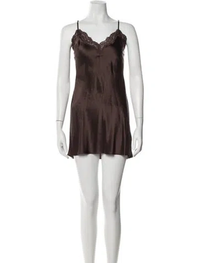 Pre-owned Reformation Silk Ruffle Embellishment Nightgown In Brown