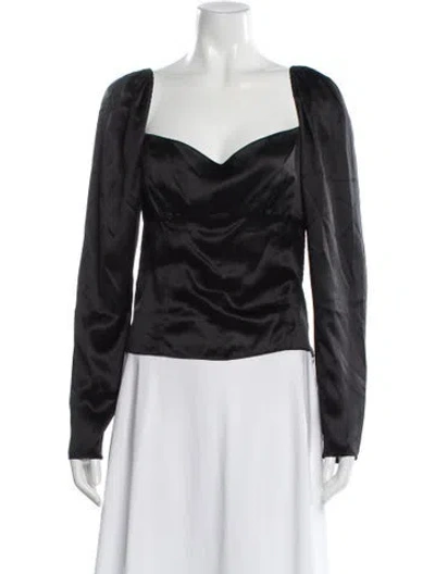Pre-owned Reformation Silk Square Neckline Blouse In Black