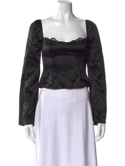 Pre-owned Reformation Silk Square Neckline Blouse In Black