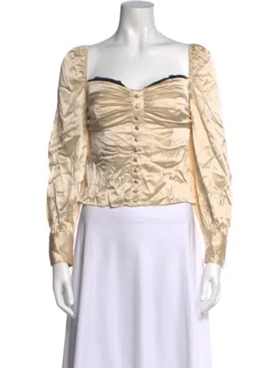 Pre-owned Reformation Silk Square Neckline Blouse In Neutral