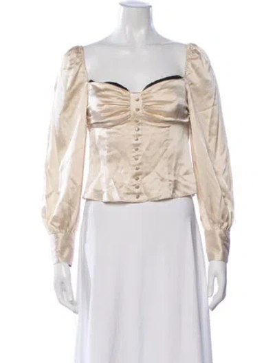 Pre-owned Reformation Silk Square Neckline Blouse In Neutrals