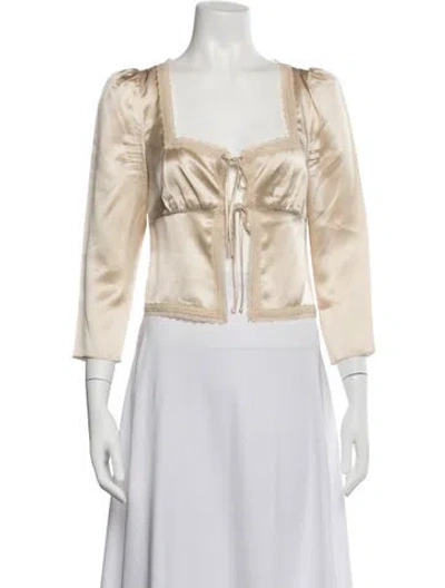 Pre-owned Reformation Silk Square Neckline Blouse In Neutrals