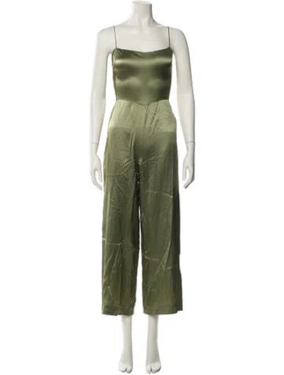 Pre-owned Reformation Silk Square Neckline Jumpsuit In Green