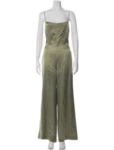 Pre-owned Reformation Silk Square Neckline Jumpsuit In Green