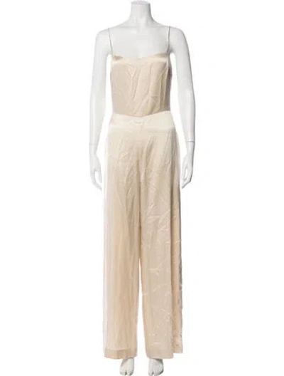Pre-owned Reformation Silk Square Neckline Jumpsuit In Neutral