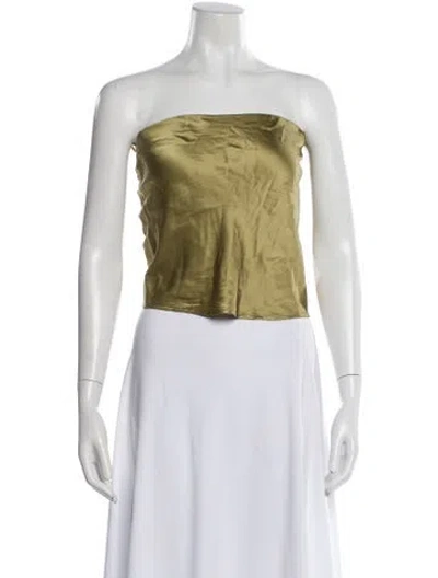 Pre-owned Reformation Silk Strapless Top In Green