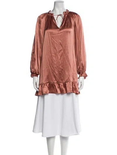 Pre-owned Reformation Silk Tie Neck Tunic W/ Tags In Brown