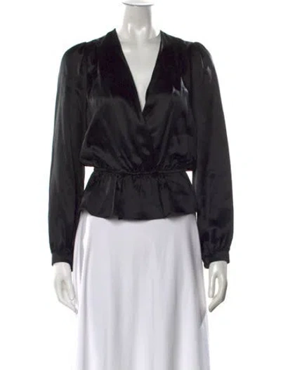 Pre-owned Reformation Silk V-neck Blouse In Black
