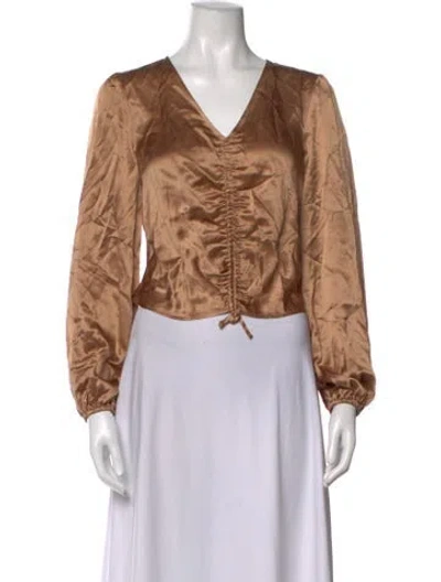 Pre-owned Reformation Silk V-neck Blouse In Brown