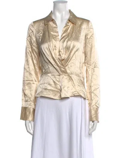 Pre-owned Reformation Silk V-neck Blouse In Gold