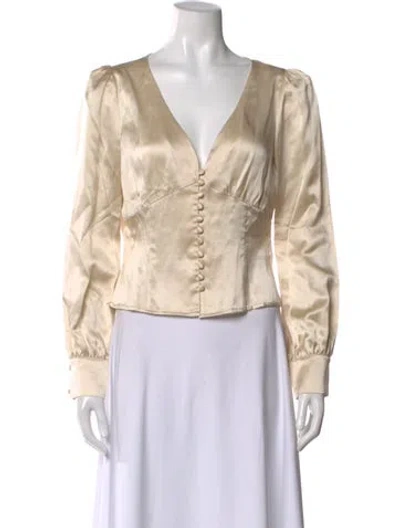 Pre-owned Reformation Silk V-neck Blouse In Neutral