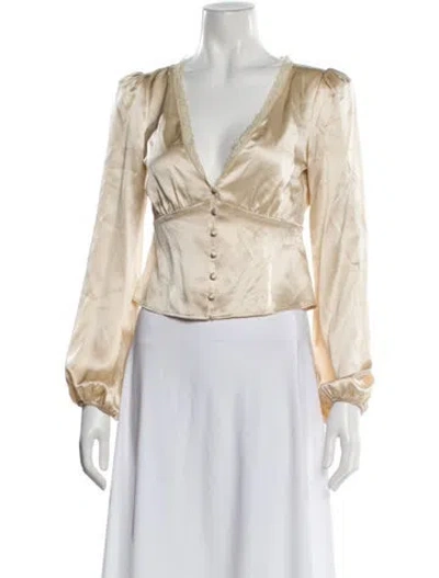 Pre-owned Reformation Silk V-neck Blouse In Neutral