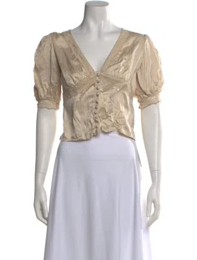 Pre-owned Reformation Silk V-neck Blouse In Neutral