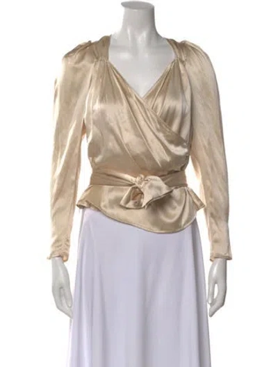 Pre-owned Reformation Silk V-neck Blouse In Neutral