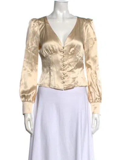 Pre-owned Reformation Silk V-neck Blouse In Neutral