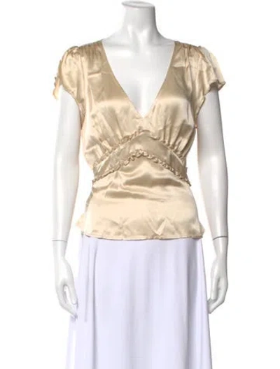 Pre-owned Reformation Silk V-neck Blouse In Neutral