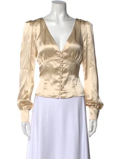 Pre-owned Reformation Silk V-neck Blouse In Neutrals