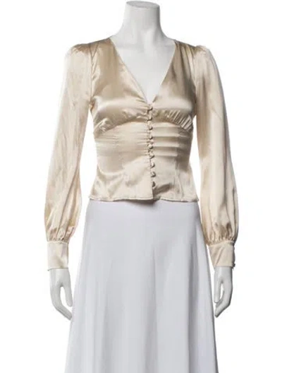 Pre-owned Reformation Silk V-neck Blouse In Neutrals