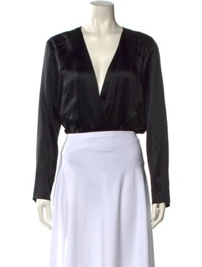 Pre-owned Reformation Silk V-neck Bodysuit In Black